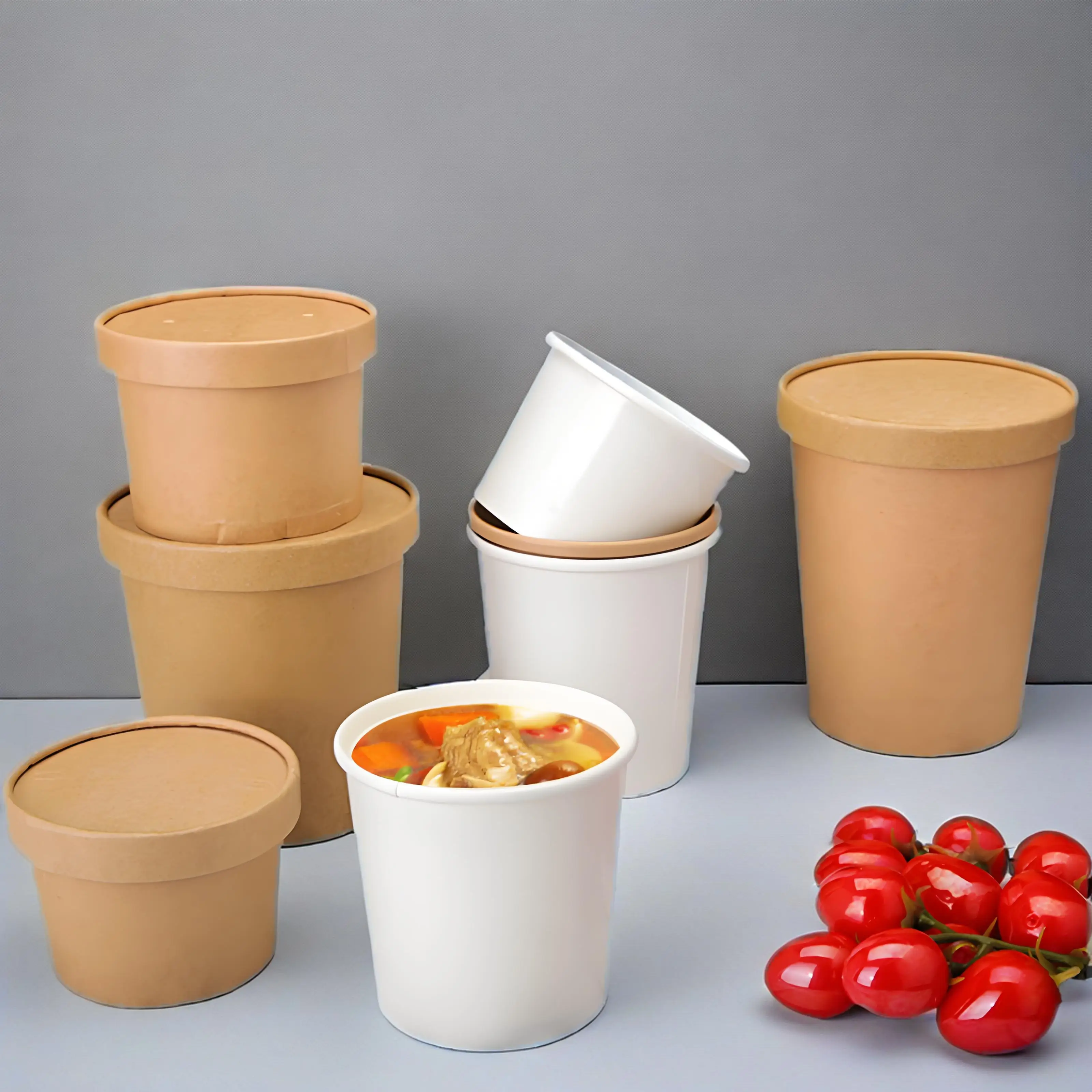 Customized Logo Printed Thickened Packaging Carton Kraft Paper Bowl Soup Cup Porridge Bucket
