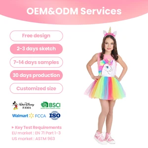 Pink Satin Tulle Dress Costume Unicorn Themed Outfit for US EU Market Birthday & Theme Gatherings
