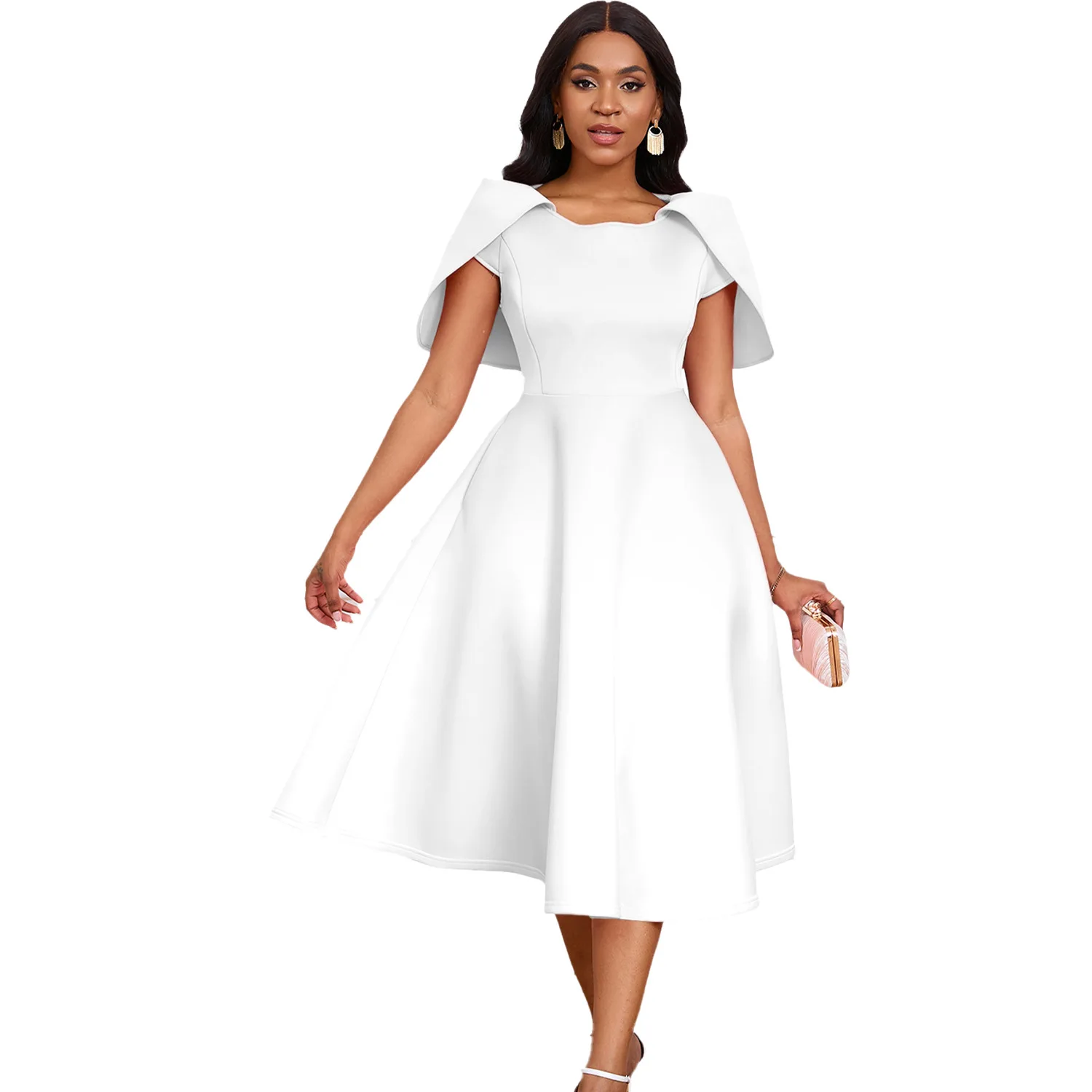 slim fit dress slacks Women Plus Size Elegant Evening Dress Formal Tea Length Cocktail Party –  DolphinBanana main image 1