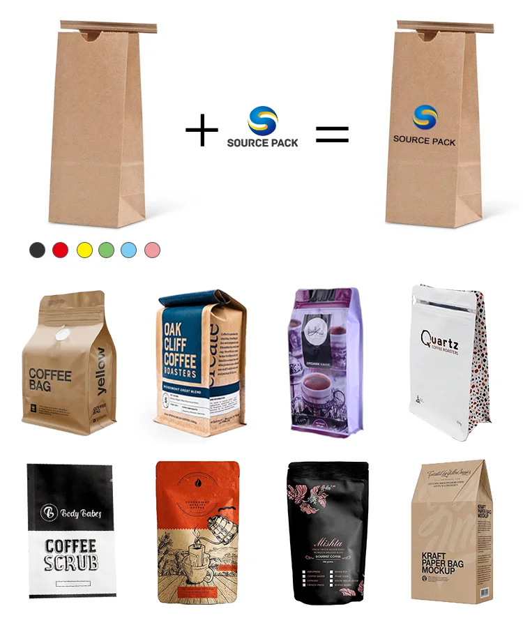 Ziplock Flat Bottom Custom Printed Drip Coffee Bean Packaging Coffee Bag with Valve
