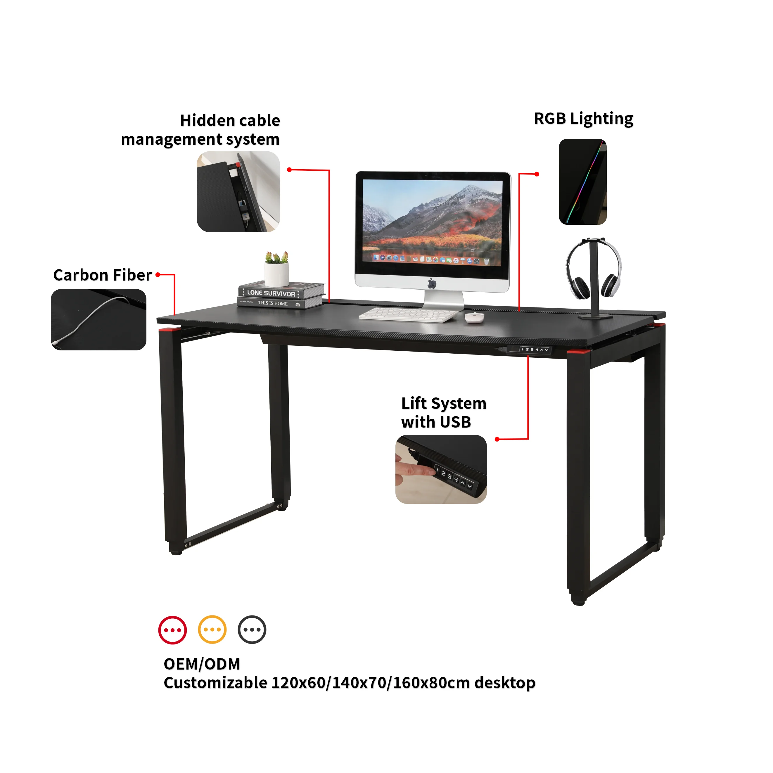 Ada Electric Height Adjustable Gaming Desk Single Motor Electric Sit to ...