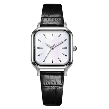 Square Ladies Watches for Women Girls Simple Black Genuine Leather Strap Casual Female Quartz Elegant Minimalist Wristwatches