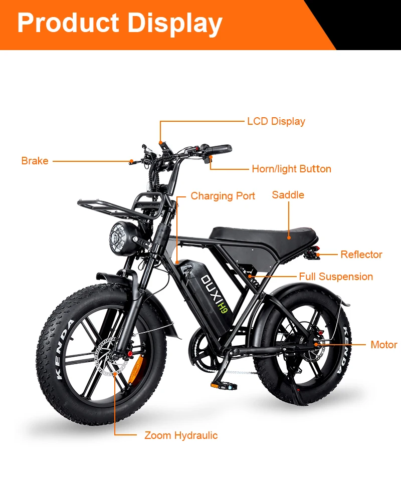 OUXI H9 Electric Hybrid Bike Fat Tire E-Bike With 250w/1000w Fatbike Hydraulic Brake EU Warehouse for City Riding