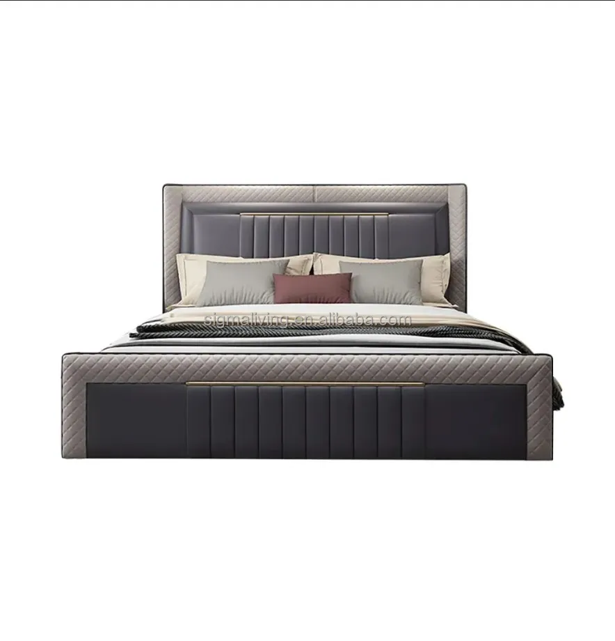 Modern frame wingback headboard upholstered cal king bed platform bed