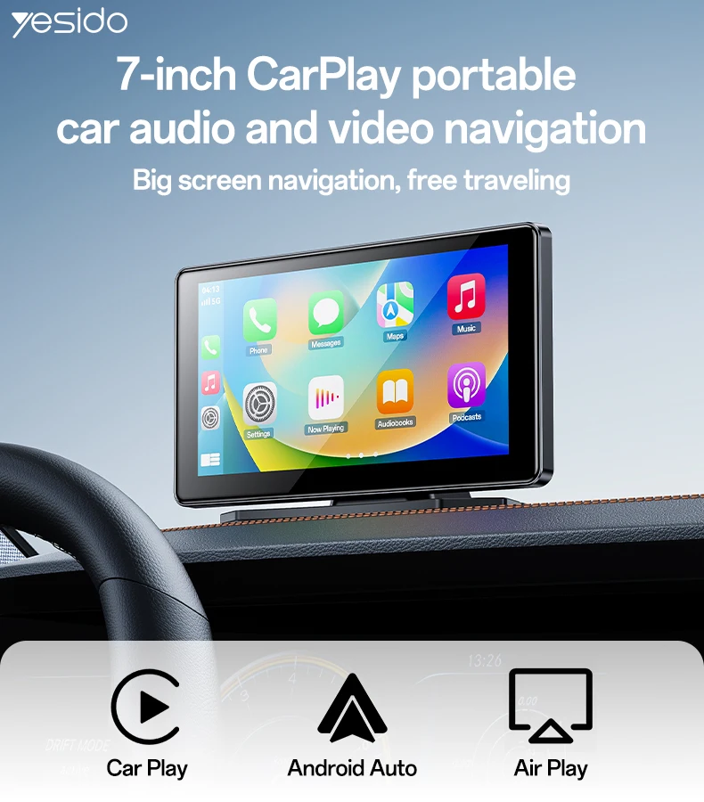 Yesido KM17 7 inç Carplay, BT 5.0 ve Mikrofonlu Araç Navigasyonu