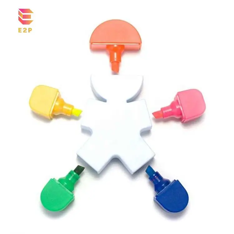 Customizable 5-in-1 Cartoon Plastic Highlighter Pen Set Personalized Oblique Brush Tip in Fashion Colors for School Use