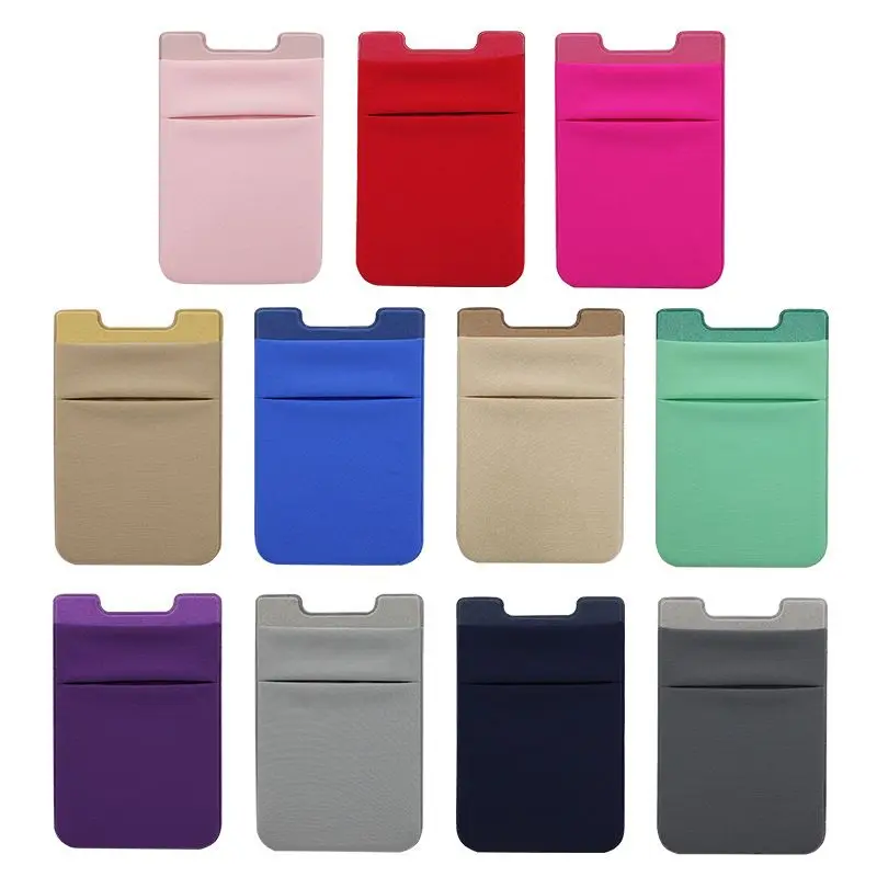 Lycra Double Layer Phone Card Wallet Case Elastic Phone Wallet Stick On