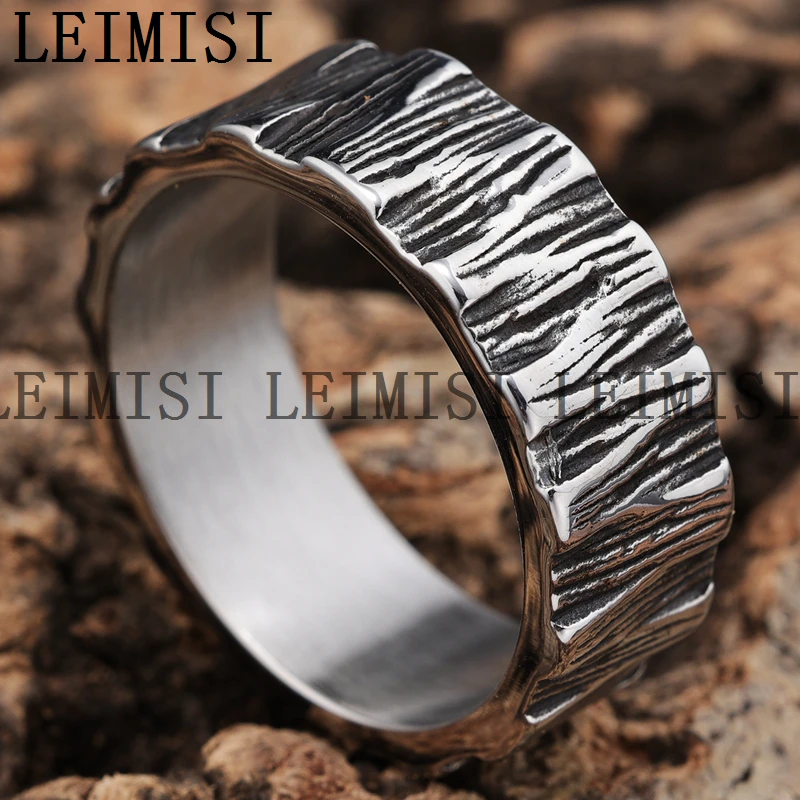 Mens Stainless Steel Special Texture Pattern Silver Dark Retro HipHop Punk Biker Band Ring