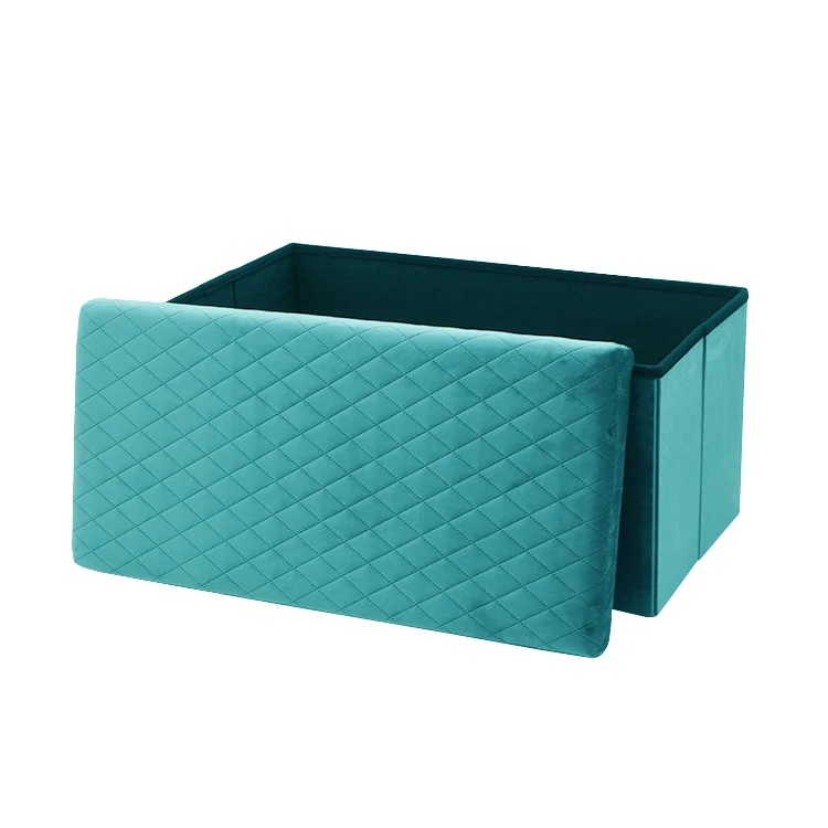 Folding Cube Home Velvet Fabric Beige Footstool Ottoman Storage Box Seat Bench