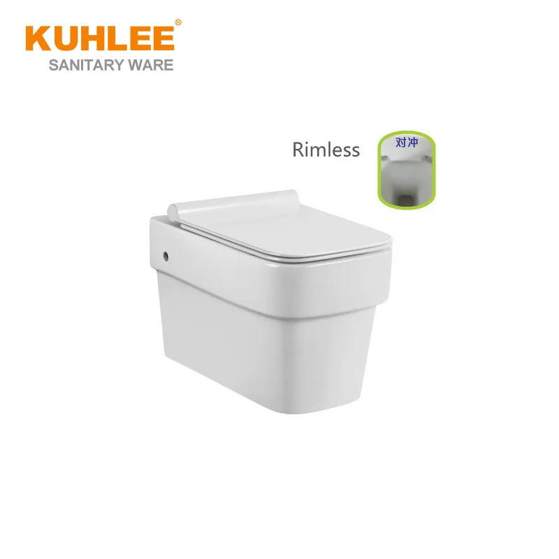 Cheap Price Rimless Flushing System Square Shape Ceramic P-Trap 180mm Wall Hung Toilet