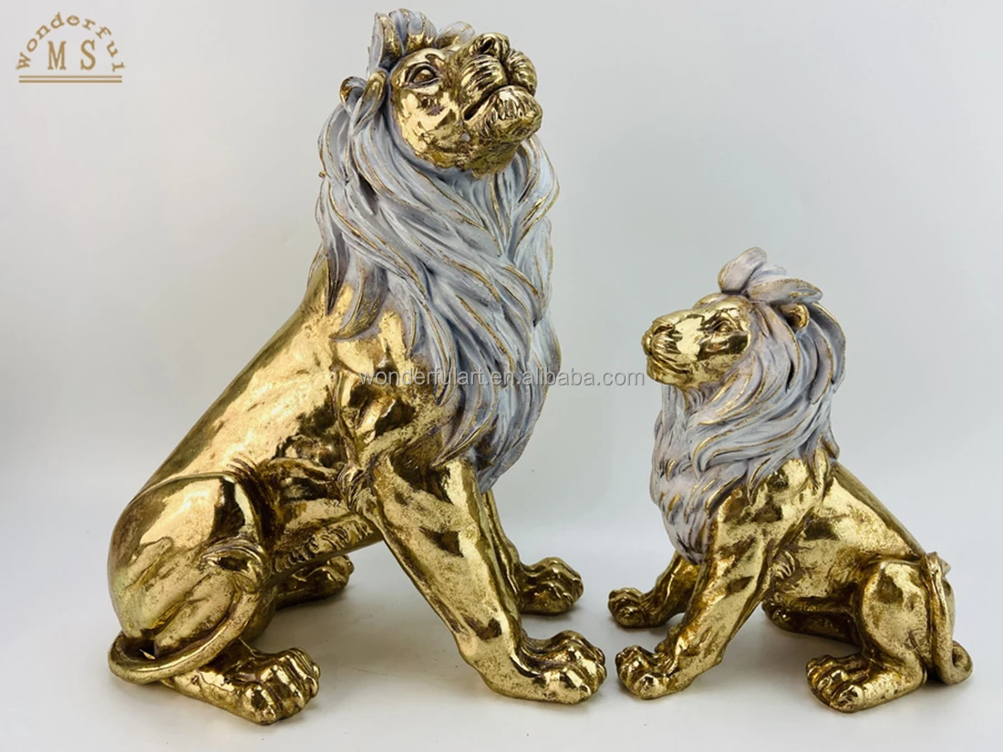 Resin lion sculpture polyresin animal ornament mother and son crafts ceramic statue gold polistone figurine home decoration