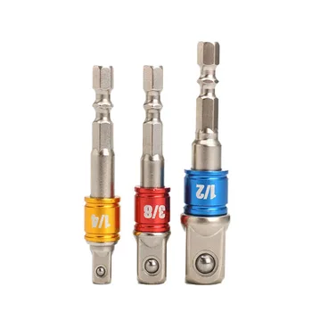 3Pcs Drill Socket Adapter Impact Drill Extension Bits Bar Socket Adapter 1/4" 3/8" 1/2" Hex Shank Square Head Drill Bit