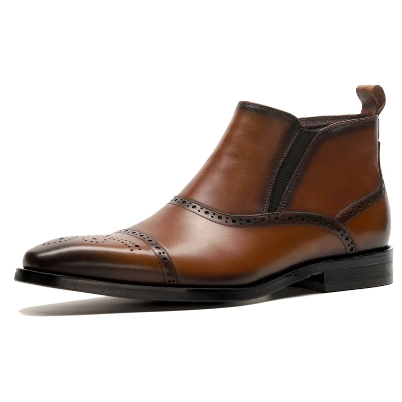 Botas de cuero genuino para hombre de negocios con estilo, botas