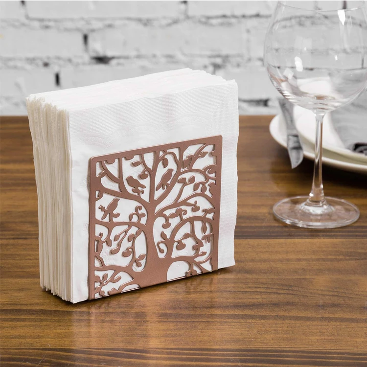 Custom Kitchen Dining Tree & Bird Design Table Paper Tissue Dispenser Metal Napkin Holder