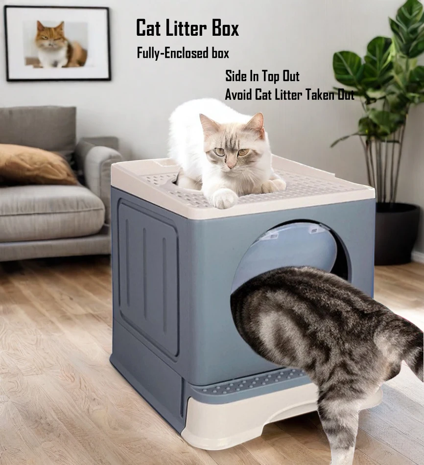 Large Splash-proof Automated Portable Cat Litter Box Tower With Lid Top 