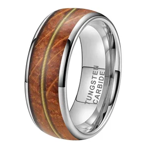 Coolstyle Jewelry 8mm Whisky Barrel Oak Wood Guitar String Inlay Tungsten Ring for Men Women Fashion Engagement Wedding Band