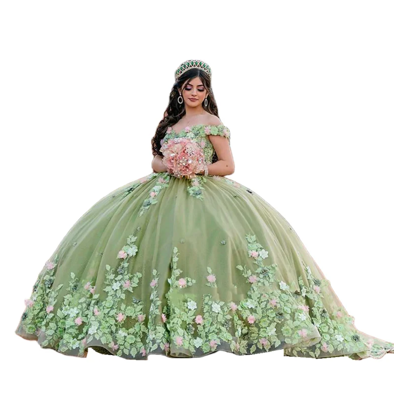 ムムレオ セージグリーン 3Dフラワー 花柄アップリケ レース キンセ