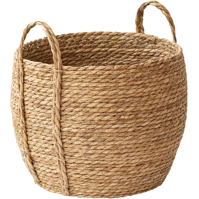 Handmade Countryside Style Rattan Decoration Seaweed Woven Flower Basket with Handle for Bag Use Made from Material