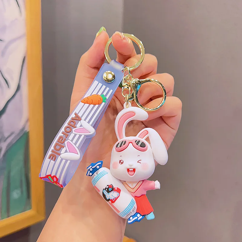 Pvc Keychain Toy Creative 3d Pvc Rubber Kids Girls Cartoon Cute Milk Candy Rabbit ...