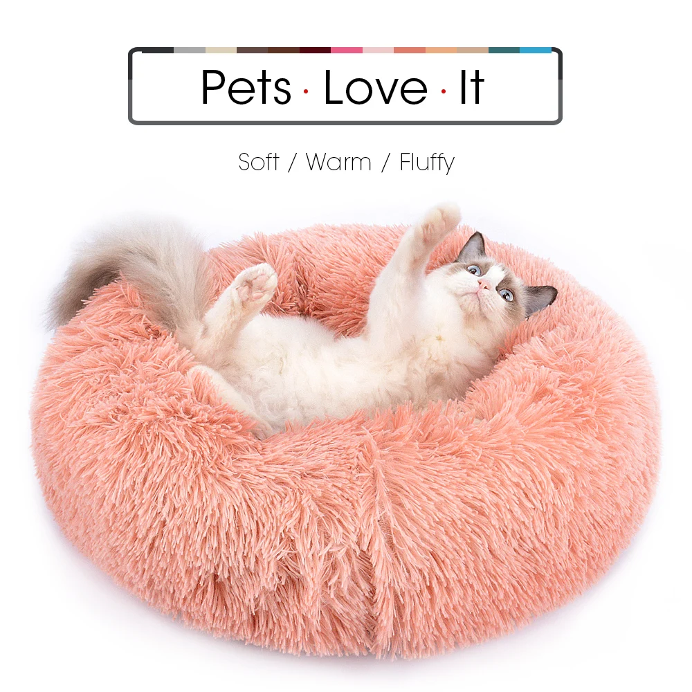 round plush cat bed