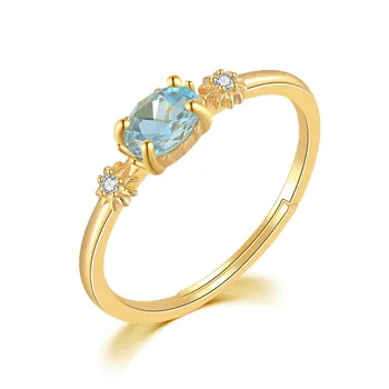 Damen Edelstein Schmuck Vergoldet Natural Gemstone Sky Blue Topaz Prong Setting 925 Sterling Silver Ring RI066
