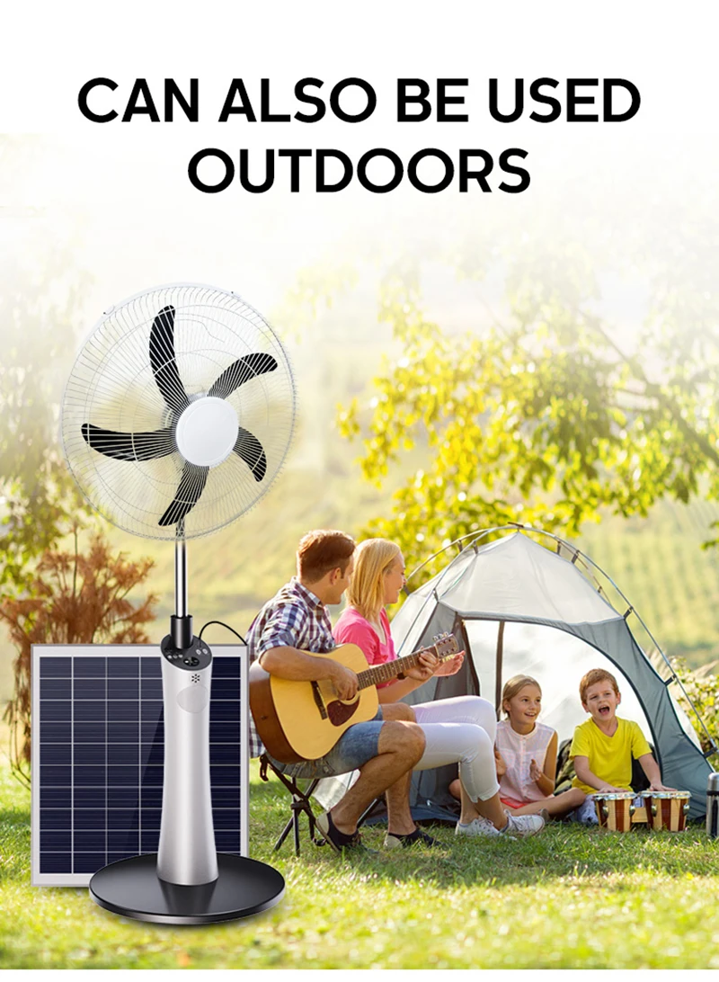 Electric Solar Standing Fan, Plastic, USB - detail 14