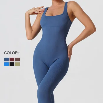 High Elastic Beauty Back Fitness One Piece Jumpsuit Seamless Tight Scrunch Back Full Bodycon Gym Sports Yoga Bodysuit
