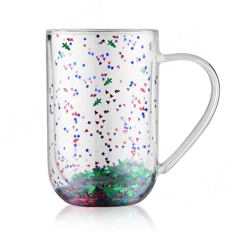 Glitter Double Wall Glass Mug Confetti Double Wall Cup- TongyiGift