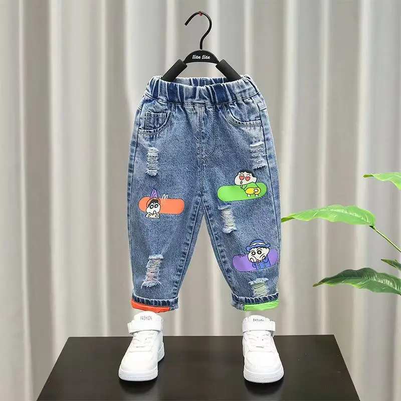 Spring Summer Classic Washed Denim Solid Colour Cotton Boys Kids Jeans Pants