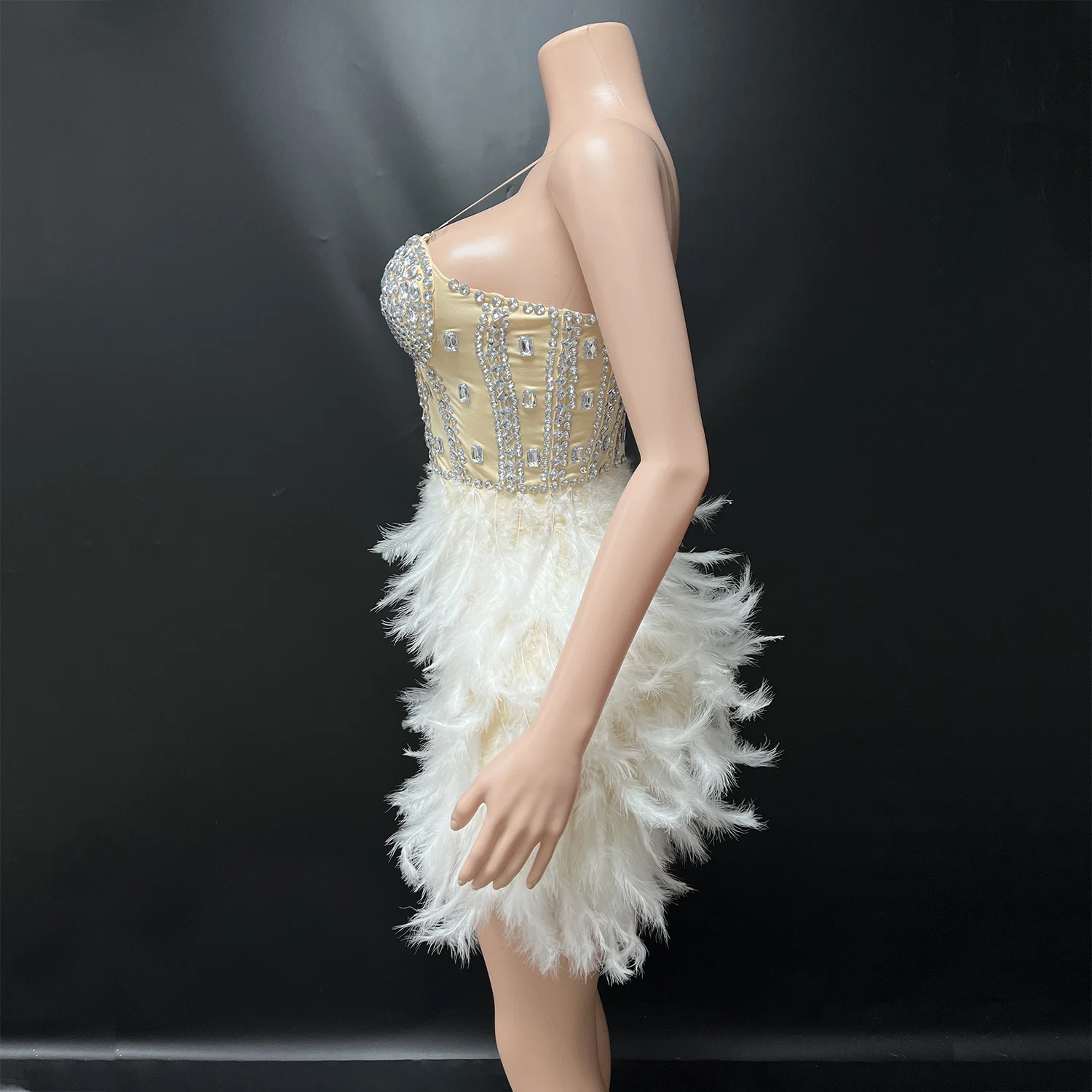 NOVANCE Women Sexy Mesh Feather Dress Tight Sequined Young Girl Sexy  Vestido De Noche Dance Costumes Performance