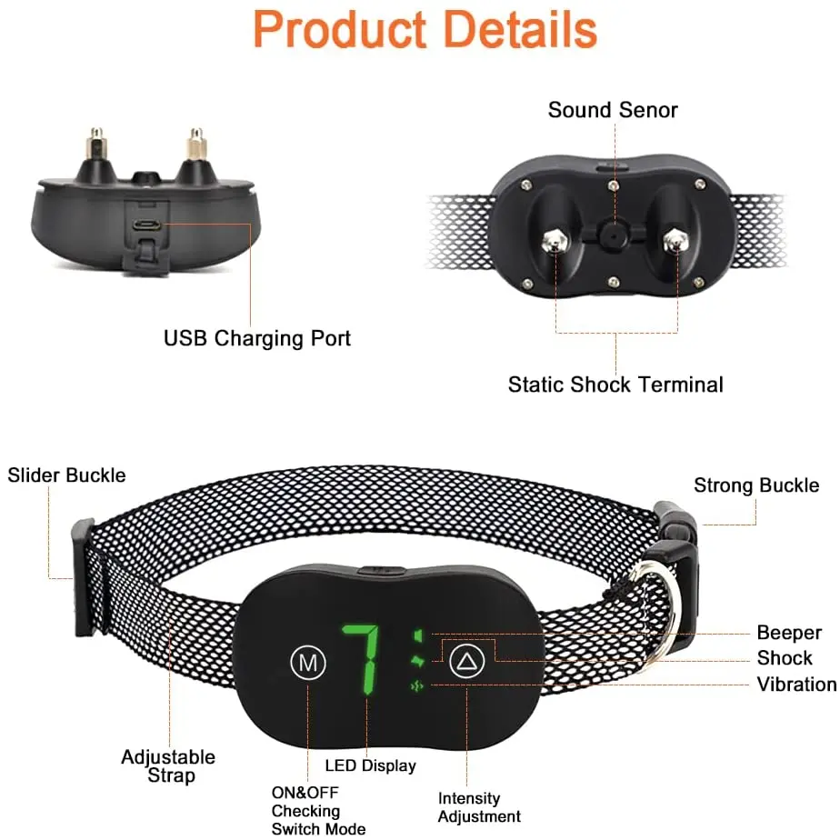 Ultrasonic Waterproof Dog Training Antibark Device Collar Shock