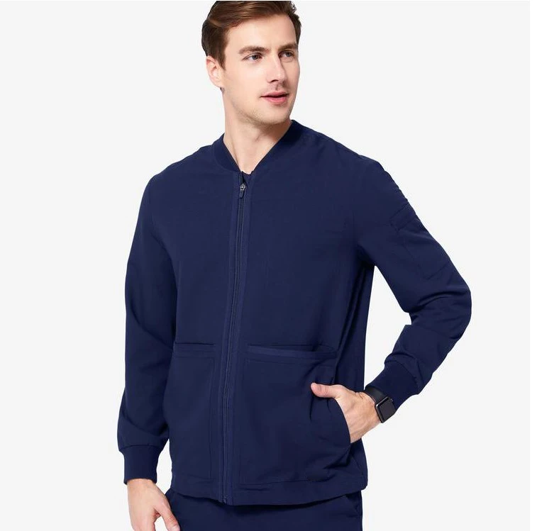 Men Knitted Collar Long Sleeve Scrubs 