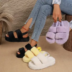 BSCI Smeta Sedex Factory Hot Sales Open Toe Bedroom House Slippers With Elastic Band Non-Slip Plush Women Home Slides Shoes