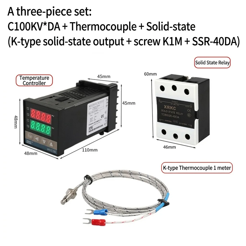 Rex-C100 Digital Thermometer PID Temperature Controller 40DA SSR Heat Sink 1 Meter Thermocouple 24-Month Warranty-OEM