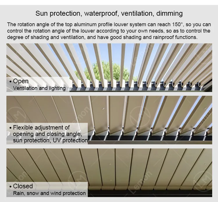 Bioclimatic Exterior Motorized Shutter Aluminium Pergola Manufacturers ...