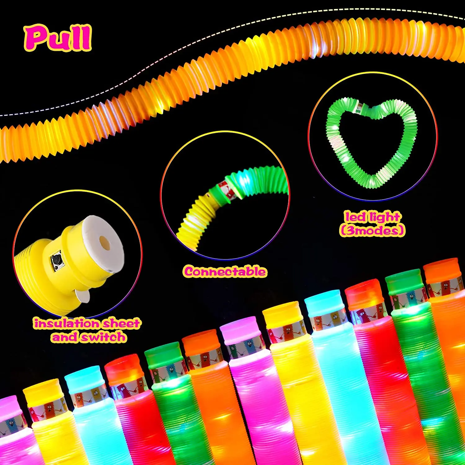 Glow In The Dark Party Supplies Retractable Led Pop Tube,Light Up Party