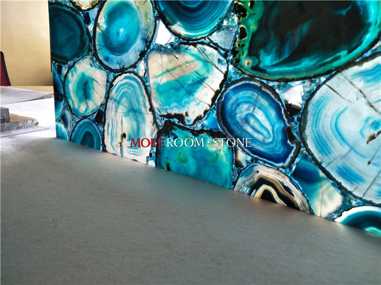 Composite Glass Backlit Translucent Blue Agate Marble Stone Slab Panels Sheet