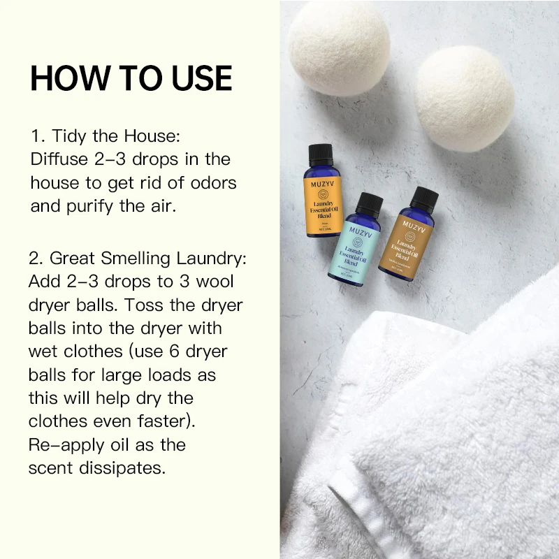 Custom All-Natural Aromatherapy Oil Diffuser Fresh Laundry Essential Oil Blend with Lavender Orange Jasmine Ingredients