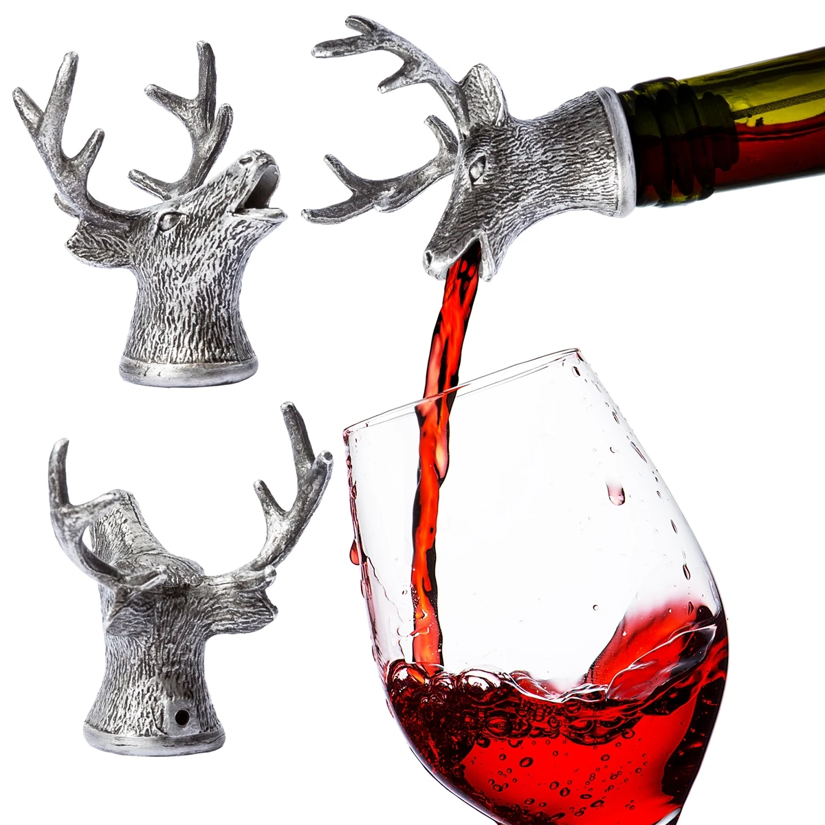 2 Pieces Stainless Steel Wine Pourer Bottle Pourer Wine Aerator Pourer Dragon and Deer Head Shape Wine Bottle Stopper 