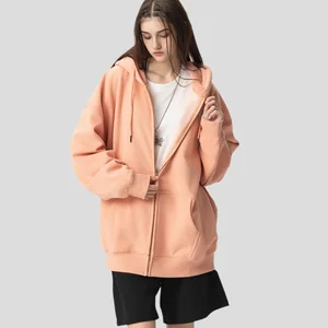 Unisex Zipper Design Hooded 430g Cotton Blends Fleece Lined Fashionable Solid Pattern Boxy Blank Oversized Hoodie