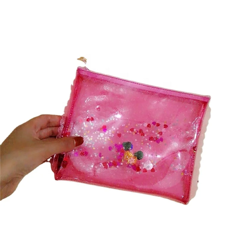 Clear PVC Pencil Bag with Zipper Closure Fashionable Paillette Pattern for Make-Up & Cosmetics