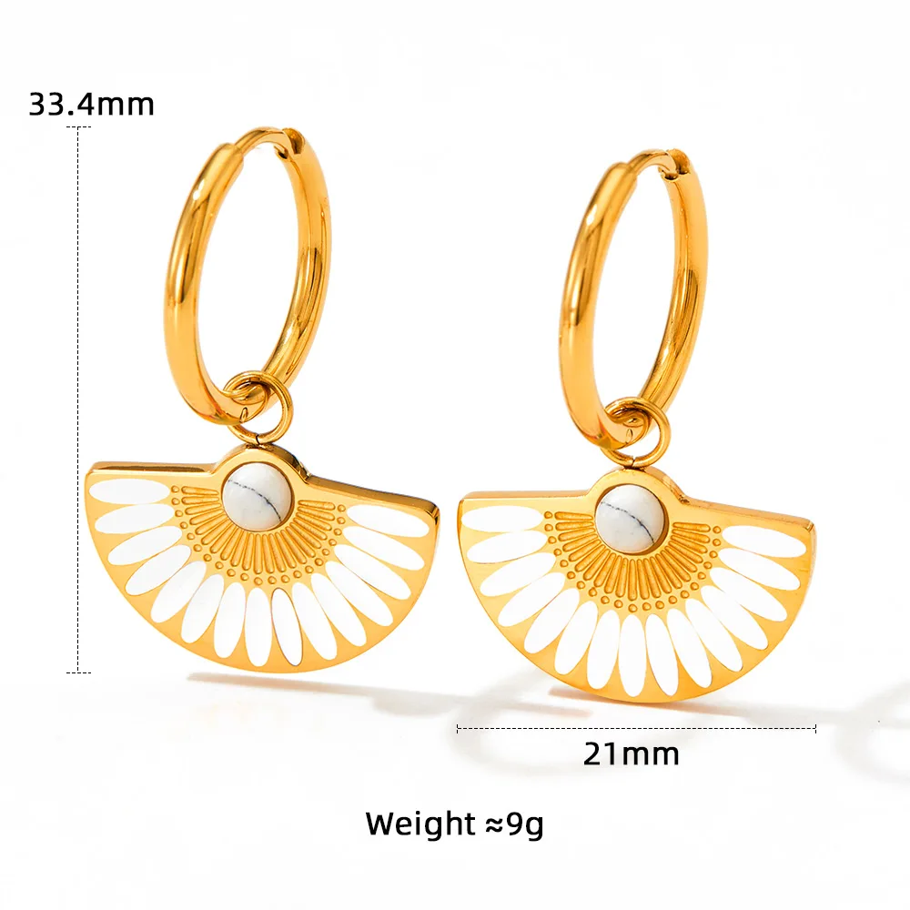 New Designer Bohemia Colorful Enamel Fan Charm Pendant  Gold Plated Stainless Steel Hoop Enamel Earrings