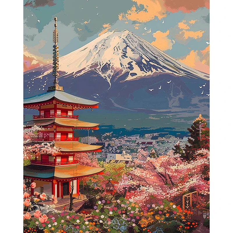 Custom DIY Paint by Numbers Kit - Japan Fuji Mountain Scenery