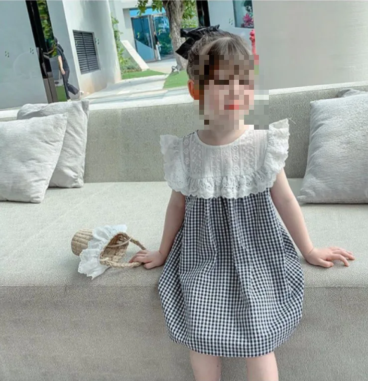 Girls' Plaid Lace Dress 2023 Summer New Children's Skirt Fashion Baby Girl Clothes Buy Kids