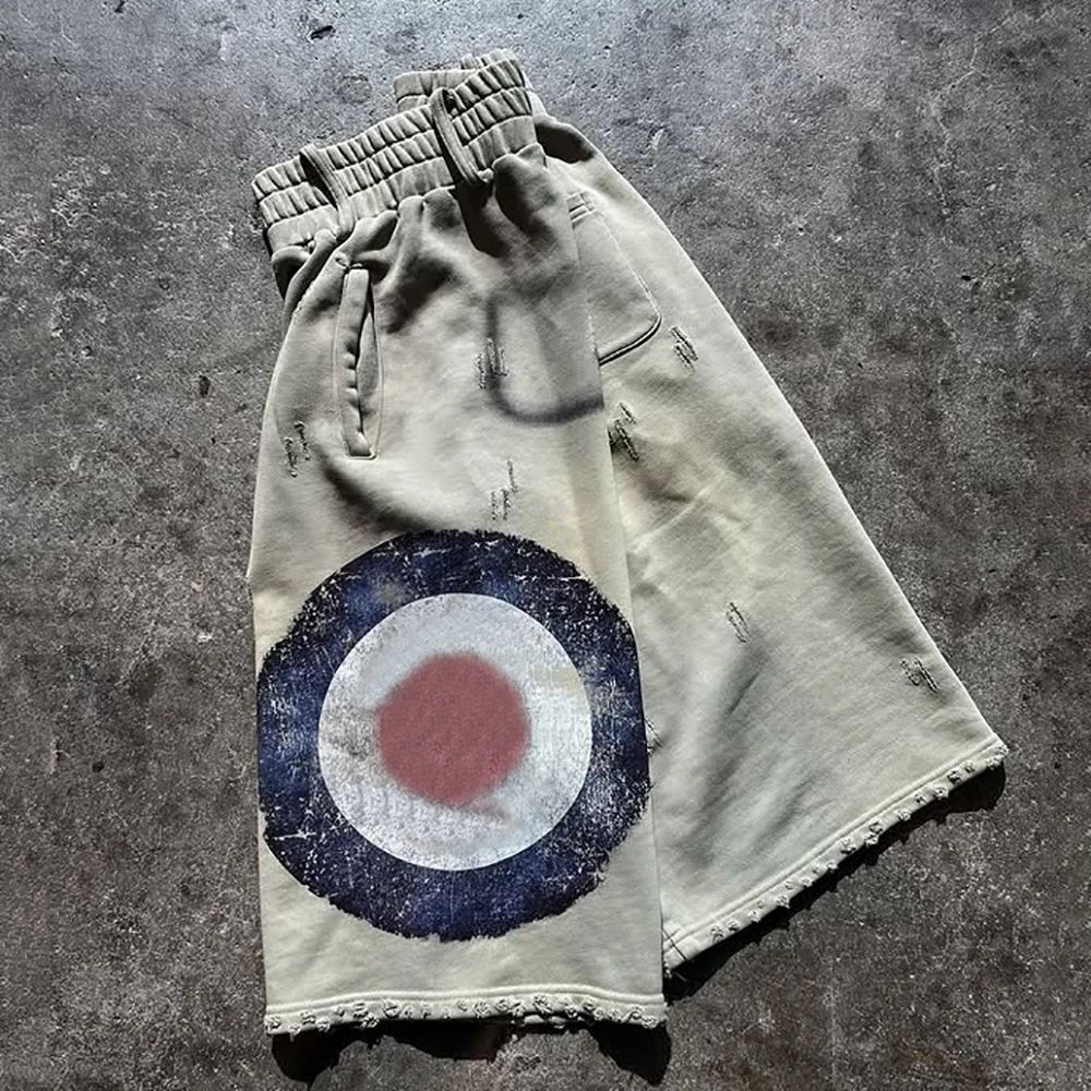 High Quality Custom French Terry Cotton Knee Length Stone Acid Wash Ripped Baggy Distressed Jogger Sweat Shorts Men supplier