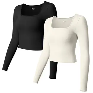 Uniquely Designed Multifunctional Women's Sports Top Square Neck Lightweight Breathable Casual Fashion Long Sleeves Plus Size