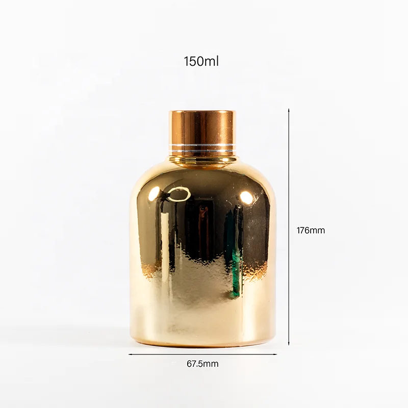 Luxury 50ml Aromatherapy Reed Diffuser Empty Room Air with Gold Glass Fragrance Bottle Round Luxury Perfume Bottle