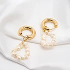 Natural Hoop Baroque Mother Of Pearl Huggies Stainless Steel Earrings For Women 2022 Natural Stone Crystals Pendant Hoop Earrings