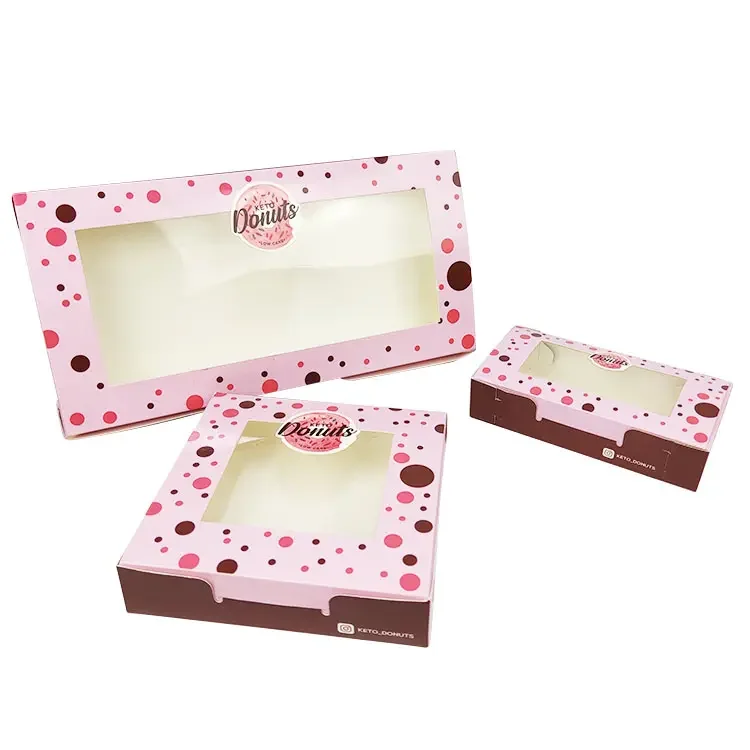 Top Ranking Customized Pink Printing Donuts Food Grade Box Art Paper Cake Box shipping paper box supplier