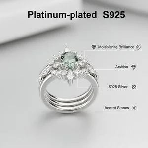 Stackable S925 Sterling Silver Rings Set Moissanite Luxury Crown Rings for Women Gift Wedding Exquisite Romantic Layered Jewelry